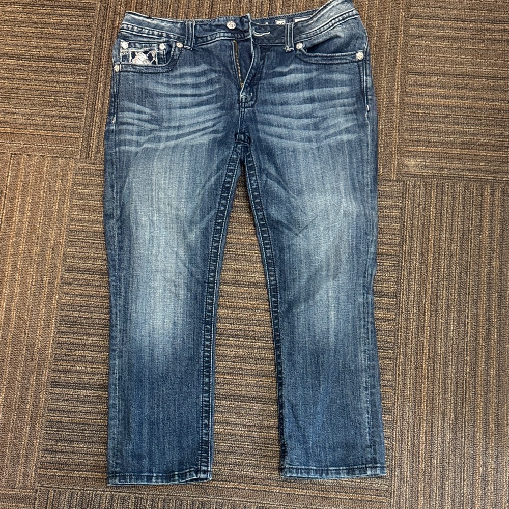 Miss Me Dark Blue Denim Jeans with Embroidered Waistband
